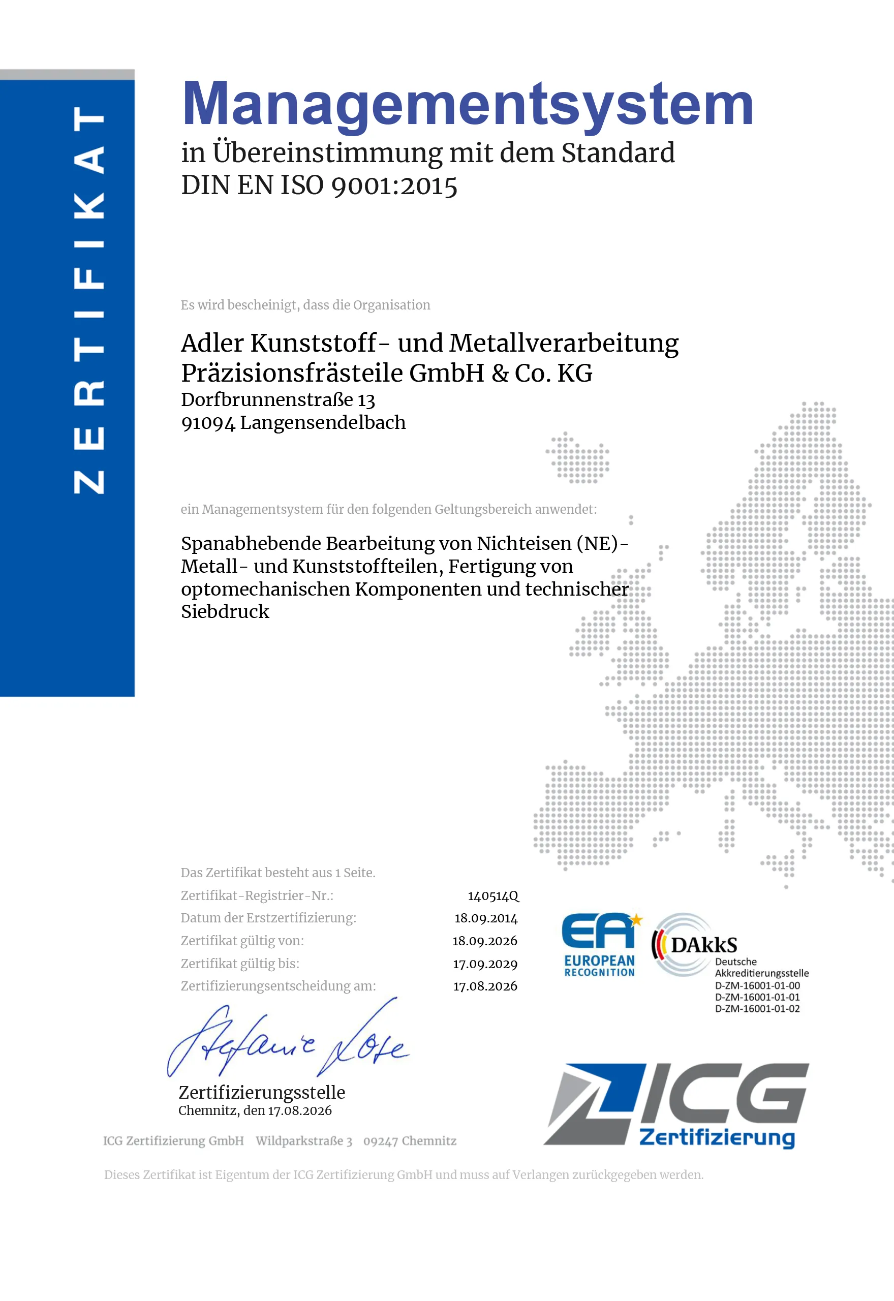 Abbildung Adler-ISO9001 Zertifikat